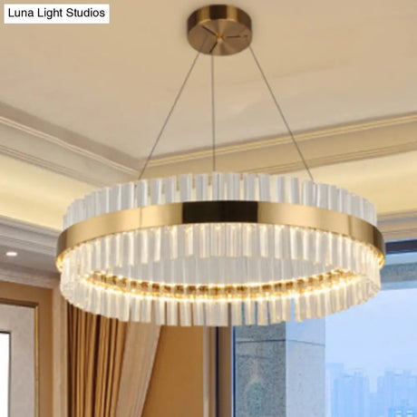 Minimalistic Crystal Gold Finish Led Round Chandelier Pendant Light For Bedroom