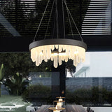 Minimalistic Crystal Hoop Pendant Light - 6 Lights Black Chandelier For Living Room