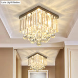 Minimalistic Cube Foyer Ceiling Led Flush Mount Light With Clear Crystal Accents