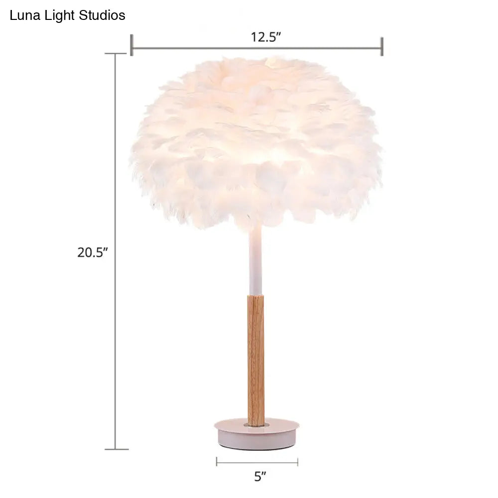 Minimalistic Dome Shaded Bedside Table Lamp - Feather 1 Head Night Stand Light