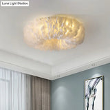 Minimalistic Feather Flush Mount Ceiling Light For Bedroom - White Doughnut Shape