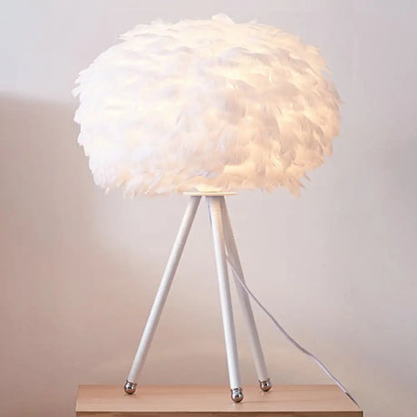 Minimalistic Feather Round Table Lamp For Living Room Nightstands - Single Bulb Lighting Solution