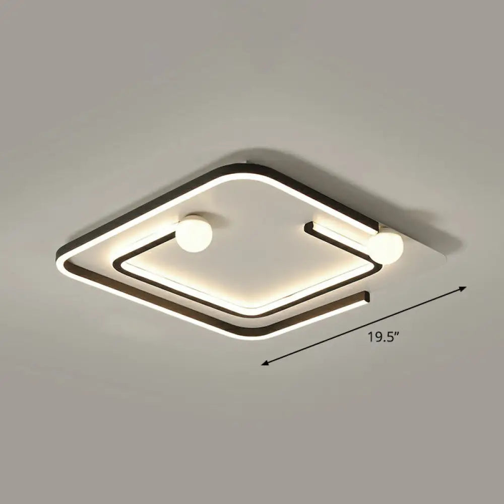 Minimalistic Geometric Led Flush Ceiling Light In Black For Bedrooms / Remote Control Stepless