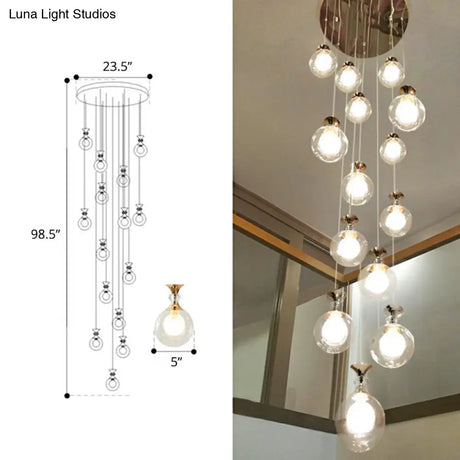 Minimalistic Gold Multi-Light Pendant Ceiling Lamp With Clear And Frosted Glass Ball Shades For