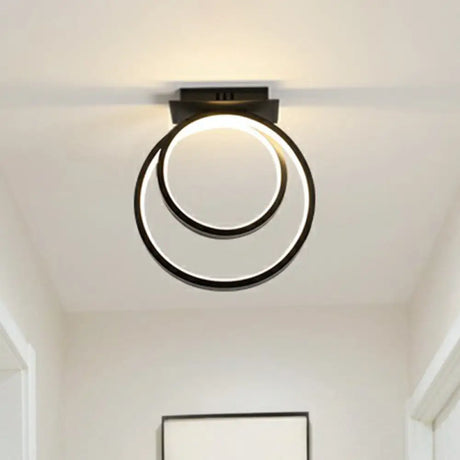 Minimalistic Halo Ring Led Ceiling Light In Black Metal Flush Mount / Warm