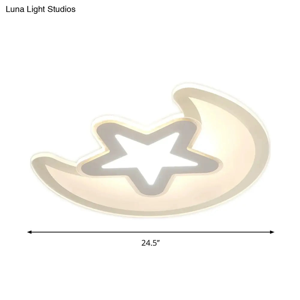Minimalistic Led Acrylic Ceiling Mount Light With Crescent And Star Design In Warm/White -