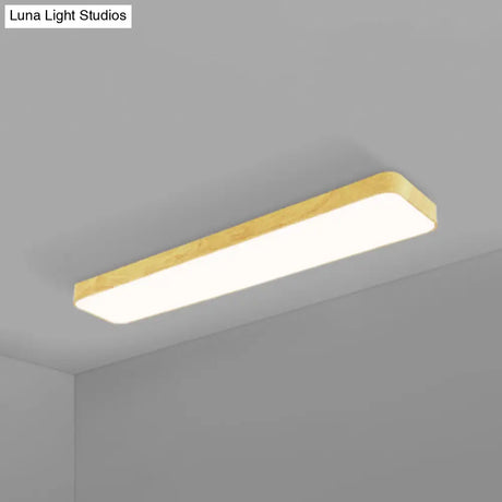 Minimalistic Led Aluminum Flush Mount Ceiling Light With Light-Wood Grain Rectangle Design