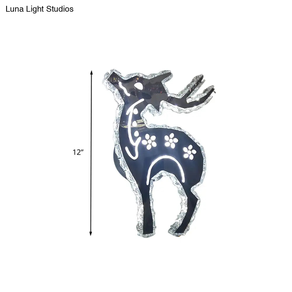 Minimalistic Led Bedroom Wall Sconce With Deer Crystal Shade - Warm/White Light Options