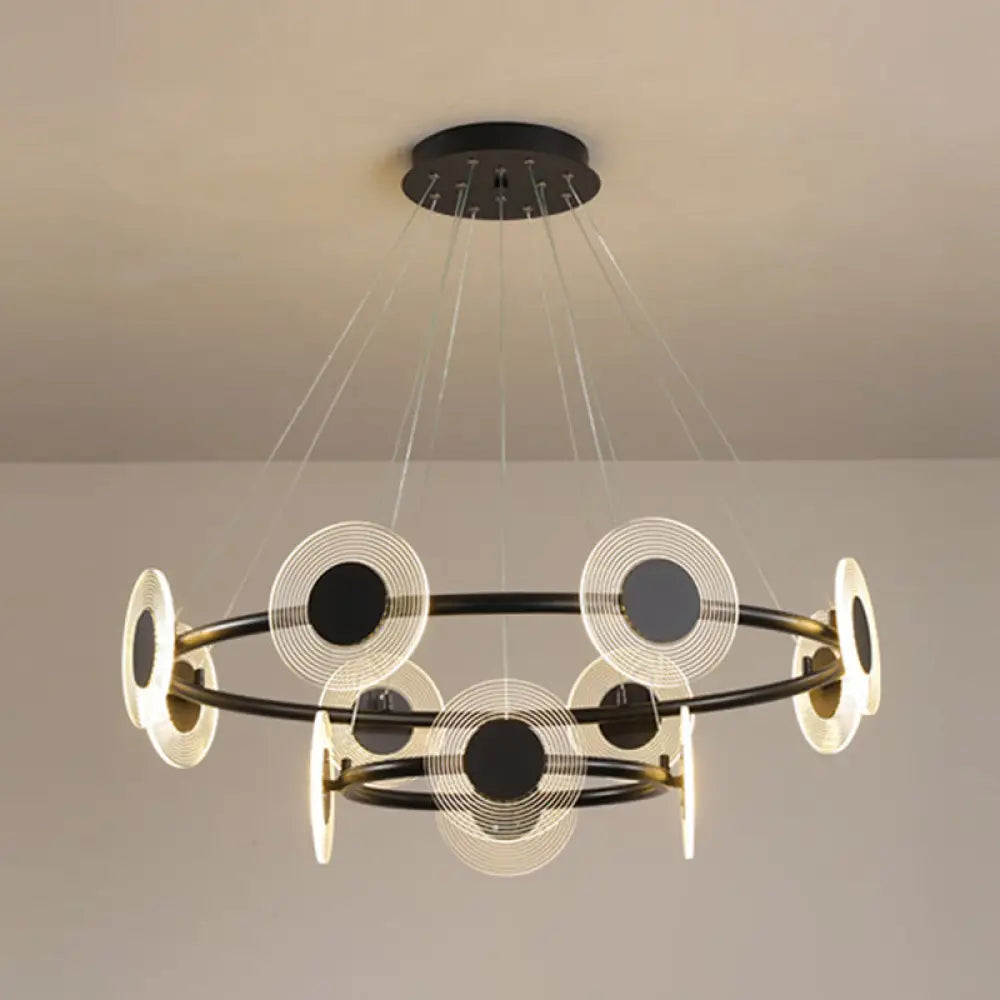 Minimalistic Led Circles Suspension Lamp: Acrylic Chandelier Pendant Light For Living Room Black /