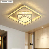Minimalistic Led Crystal Flush Lamp: White Ceiling - Mounted Fixture With Square Block Design
