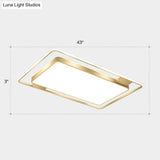 Minimalistic Led Metal Flush Mount Ceiling Light With Recessed Diffuser - Golden Rectangular Design