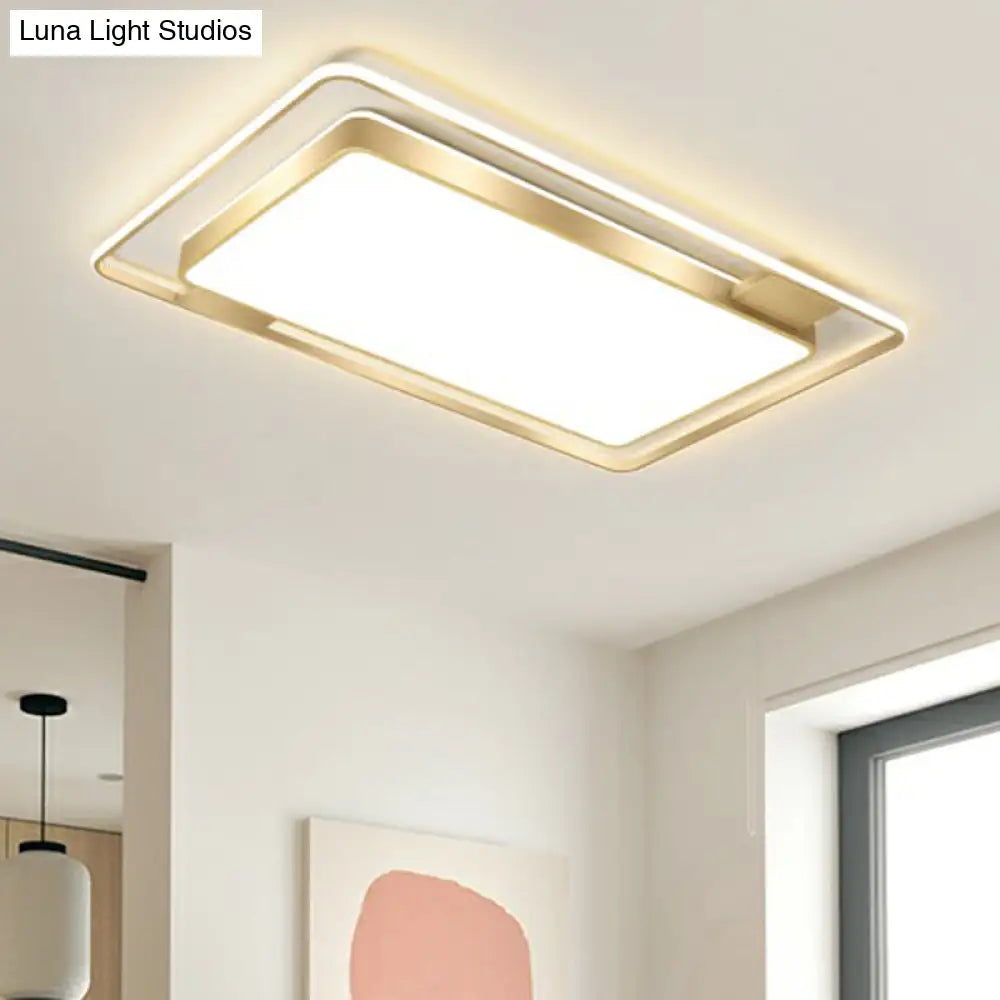 Minimalistic Led Metal Flush Mount Ceiling Light With Recessed Diffuser - Golden Rectangular Design