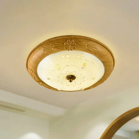 Minimalistic Led Milk Glass Flush Mount Ceiling Light In Yellow-Brown For Dining Room 14/16/19.5