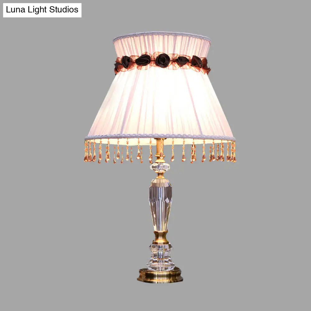 Minimalistic Light Purple Nightstand Lamp With Crystal Draping