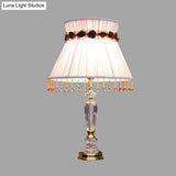 Minimalistic Light Purple Nightstand Lamp With Crystal Draping