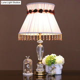 Minimalistic Light Purple Nightstand Lamp With Crystal Draping