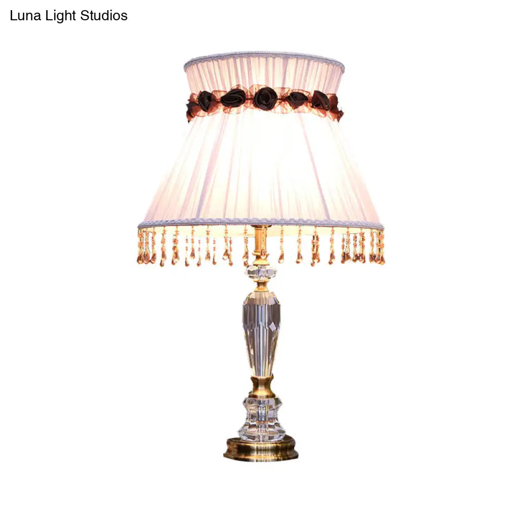Minimalistic Light Purple Nightstand Lamp With Crystal Draping