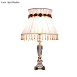 Minimalistic Light Purple Nightstand Lamp With Crystal Draping