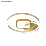 Minimalistic Metal Hoop And Square Ceiling Flush Led Gold Mount - 18’/22’ Width Warm/White Light