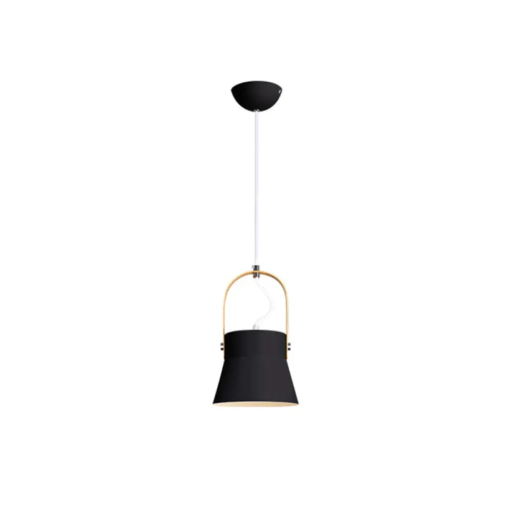 Minimalistic Metal Pendant Lamp With Handle - Barrel Dining Room Hanging Light Black / C