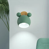 Minimalistic Metallic Bear Head Bedroom Wall Sconce Light Green
