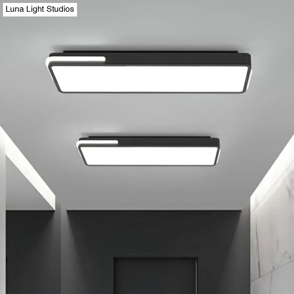 Minimalistic Rectangular Led Flush Mount Ceiling Light In Black For Corridors