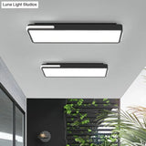 Minimalistic Rectangular Led Flush Mount Ceiling Light In Black For Corridors