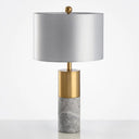 Minimalistic Round Bedside Lamp: Fabric 1-Light Table Light Cylindrical Marble Base Grey