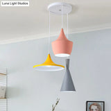 Minimalistic Shaded Hanging Lighting: Metallic 3-Head Pink-Yellow Pendant