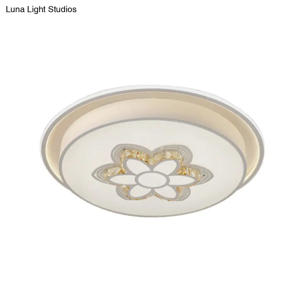 Minimalistic White Led Ceiling Lamp With Crystal Pattern For Bedroom - Dome Acrylic Flushmount