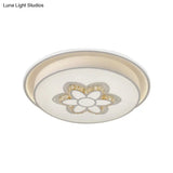 Minimalistic White Led Ceiling Lamp With Crystal Pattern For Bedroom - Dome Acrylic Flushmount
