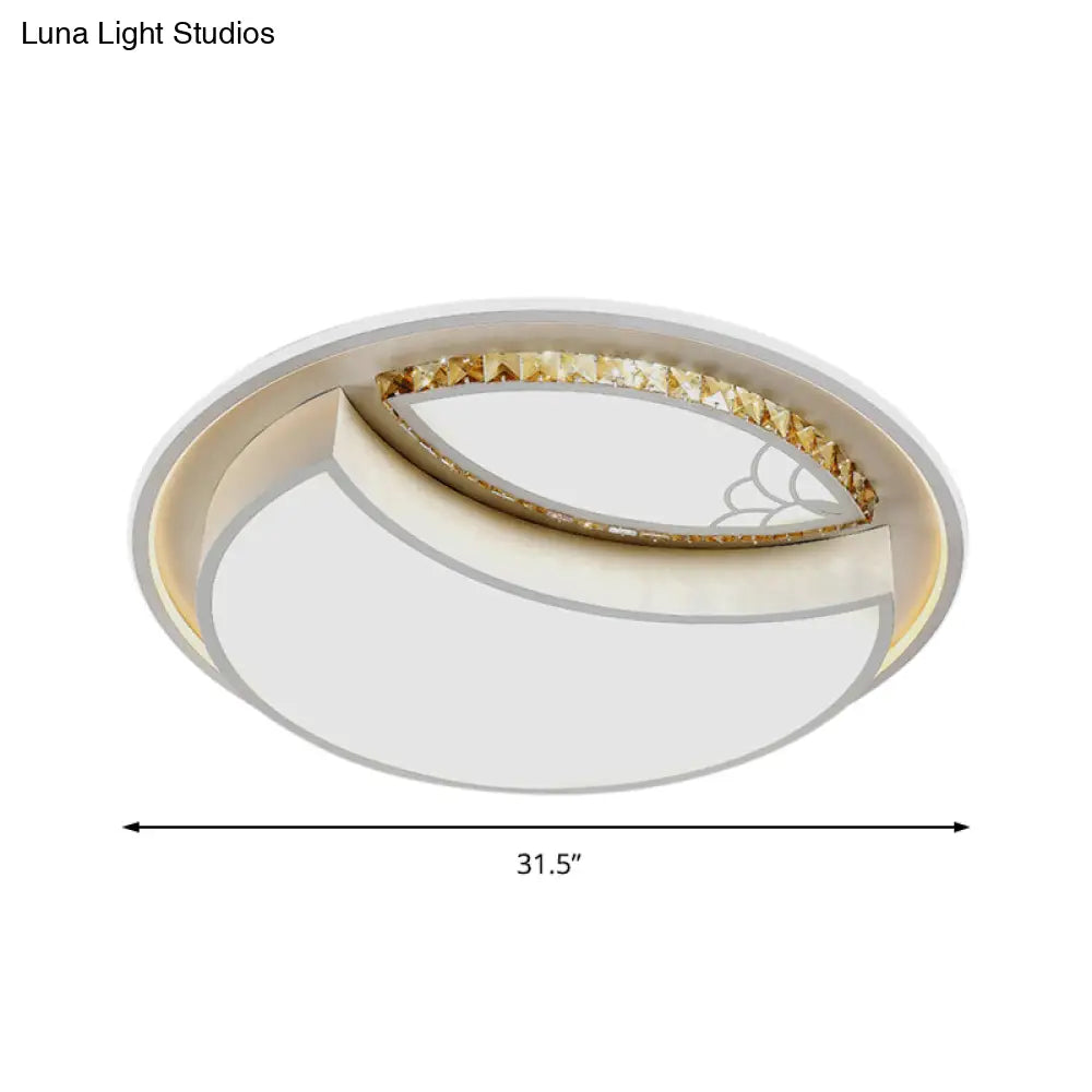 Minimalistic White Led Ceiling Lamp With Crystal Pattern For Bedroom - Dome Acrylic Flushmount