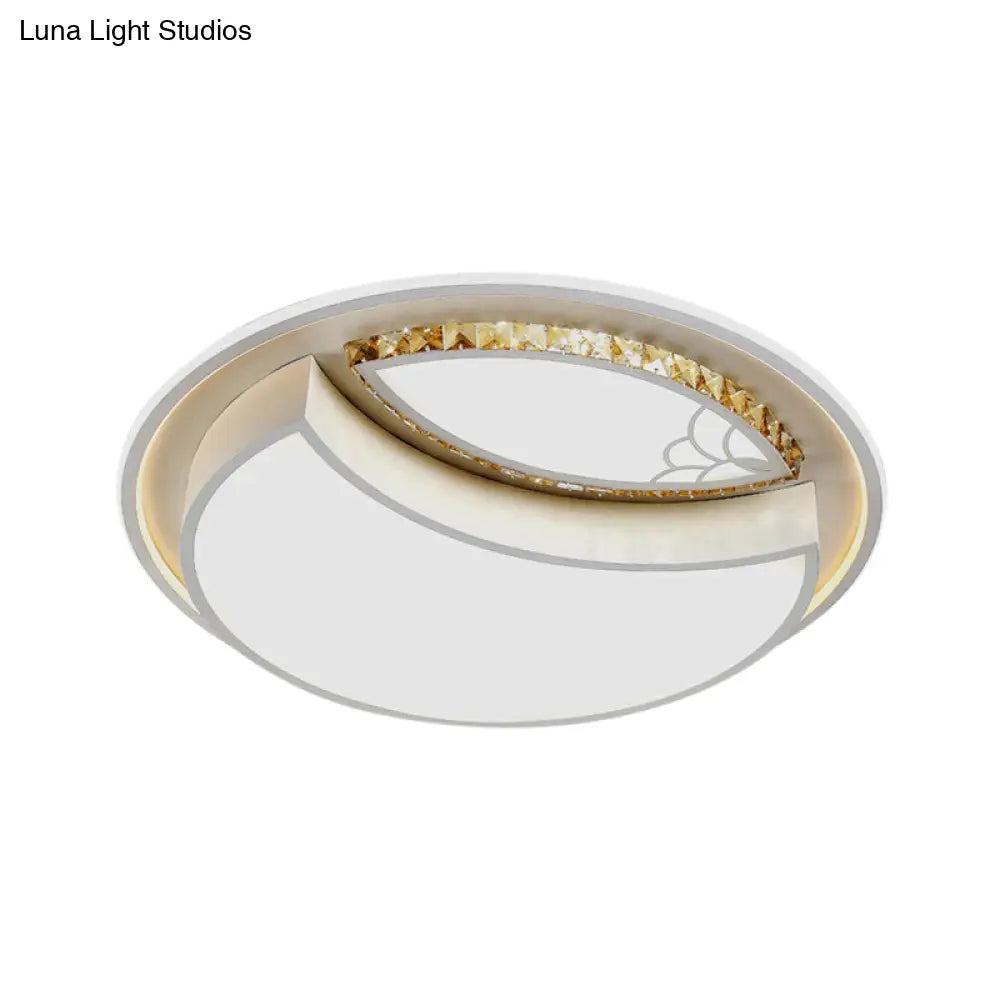 Minimalistic White Led Ceiling Lamp With Crystal Pattern For Bedroom - Dome Acrylic Flushmount