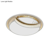 Minimalistic White Led Ceiling Lamp With Crystal Pattern For Bedroom - Dome Acrylic Flushmount