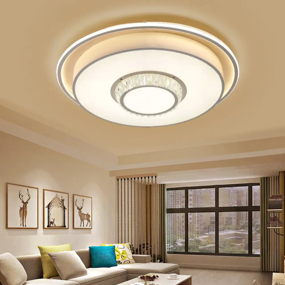 Minimalistic White Led Ceiling Lamp With Crystal Pattern For Bedroom - Dome Acrylic Flushmount /