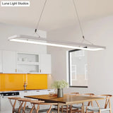 Minimalistic White Led Pendant Light For Dining Room With Acrylic Shade - Rectangle Shape Warm/White