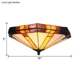 Mission Stained Glass Flush Mount Ceiling Light For Bedroom - 3-Light Fixture