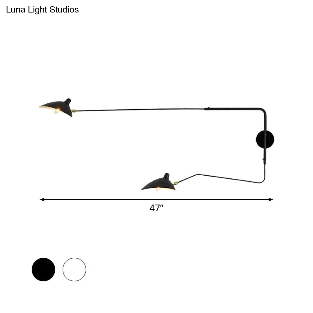 Modern 1/2-Light Wall Sconce With Curved Arm & Metallic Shade - Black/White Mounted Lamp For Living