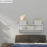 Modern 1/2-Light Wall Sconce With Curved Arm & Metallic Shade - Black/White Mounted Lamp For Living