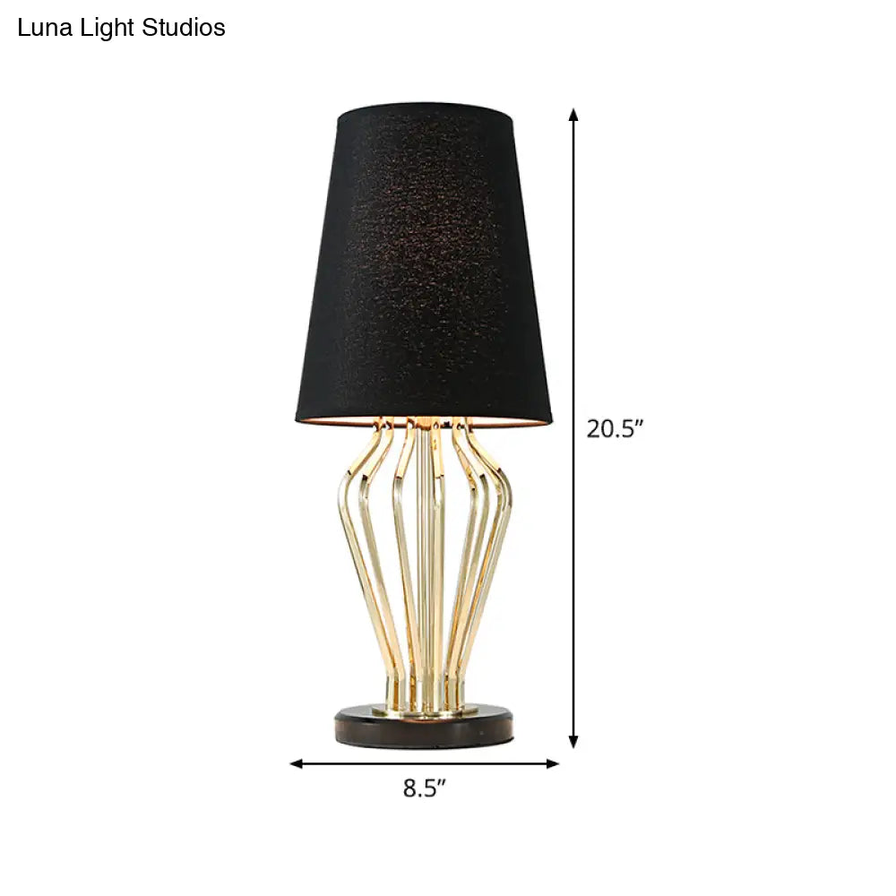 Modern 1-Bulb Black Task Lamp With Conical Fabric Shade: Ideal Reading Book Light