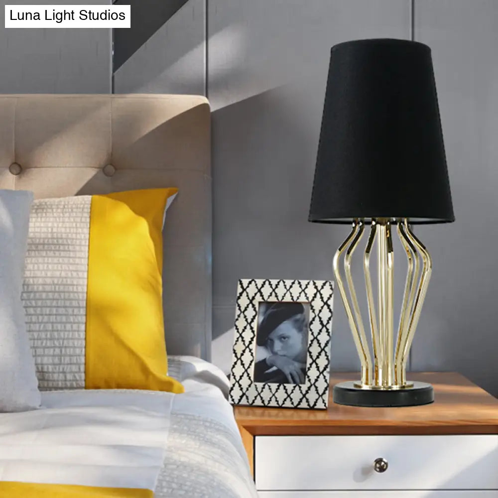 Modern 1-Bulb Black Task Lamp With Conical Fabric Shade: Ideal Reading Book Light