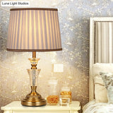 Modern 1-Bulb Gold Cone Nightstand Lamp With Fabric Shade Perfect For Reading