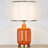 Modern 1- Bulb Nightstand Lamp: Beige/Gold Barrel Reading Light With Fabric Shade Gold