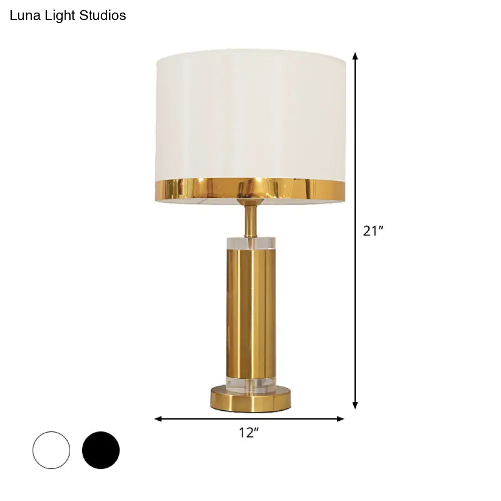 Modern 1-Bulb Nightstand Lamp - Black/White Cylinder Design With Fabric Shade Perfect Reading Book