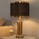 Modern 1-Bulb Nightstand Lamp - Black/White Cylinder Design With Fabric Shade Perfect Reading Book