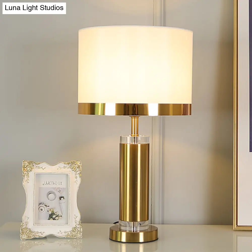 Modern 1-Bulb Nightstand Lamp - Black/White Cylinder Design With Fabric Shade Perfect Reading Book