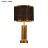 Modern 1-Bulb Nightstand Lamp - Black/White Cylinder Design With Fabric Shade Perfect Reading Book