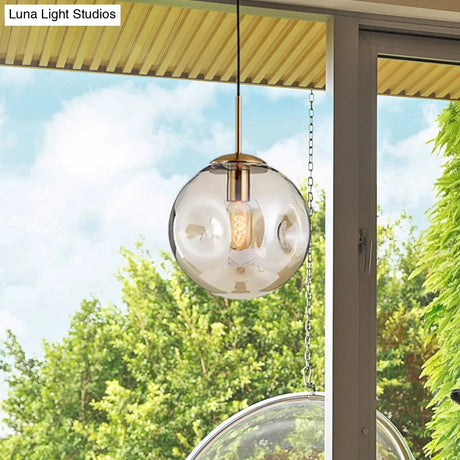 Modern 1 Bulb Pendant Light With Concave Glass Shade - Silver/Red Hanging Fixture For Restaurants