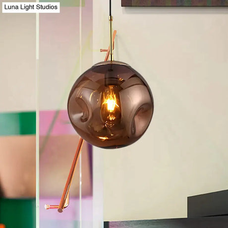 Modern 1 Bulb Pendant Light With Concave Glass Shade - Silver/Red Hanging Fixture For Restaurants