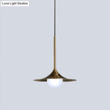 Modern 1-Head Brass Ceiling Lamp With Iron Horn Shape And Glass Shade